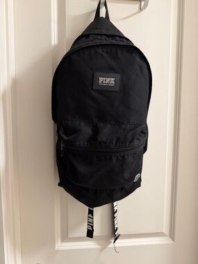 PINK Victoria's Secret Black Canvas Backpack with Logo Strap